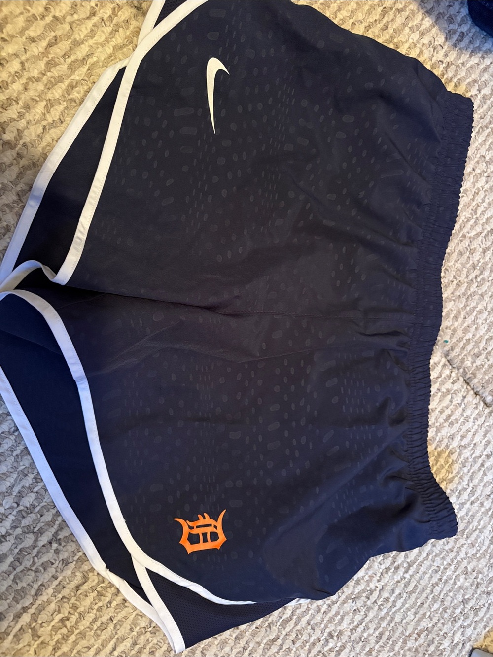 Nike Women’s Navy Detroit Tigers Athletic Shorts with White Trim and Orange Logo